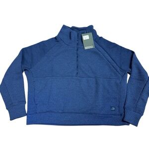 NWT!  LL Bean Women's Ridgeknit Half Zip Pullover Oversized Dark Marine Blue L